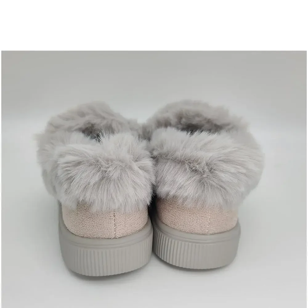 NWOT Rockomi Women's Sz 6 Gray Faux Fur Suede Slip-On Shoes Flats Comfort Casual